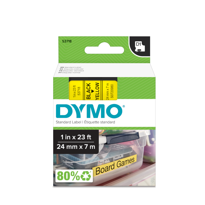 Dymo D1 Vinyl 24mm zwart op geel Dymo D1 Vinyl 24mm zwart op geel