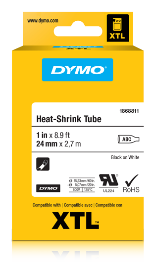 DYMO 1868810 XTL Krimpkous 12mm zwart op wit DYMO 1868810 XTL Krimpkous 12mm zwart op wit