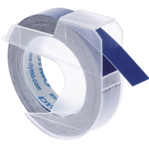 Dymo 3D reliëftape, wit op blauw, 9mm x 3 m