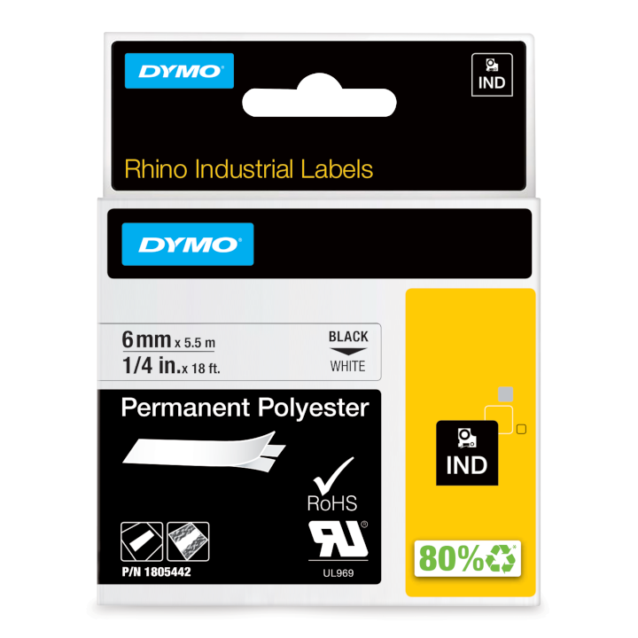 Rhino 1805442 Permanent Polyester 6mm zwart op wit