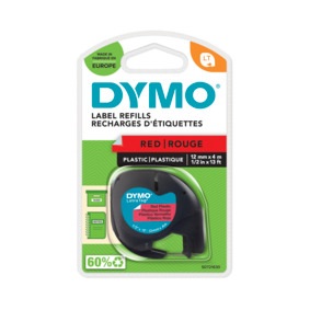 Dymo 91203 LetraTag plastic tape zwart op rood 12mm Dymo 91203 LetraTag plastic tape zwart op rood 12mm