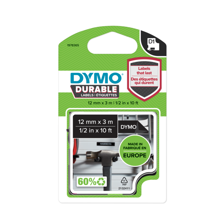 Dymo 1978365 Durable D1 tape wit op zwart Dymo 1978365 Durable D1 tape wit op zwart