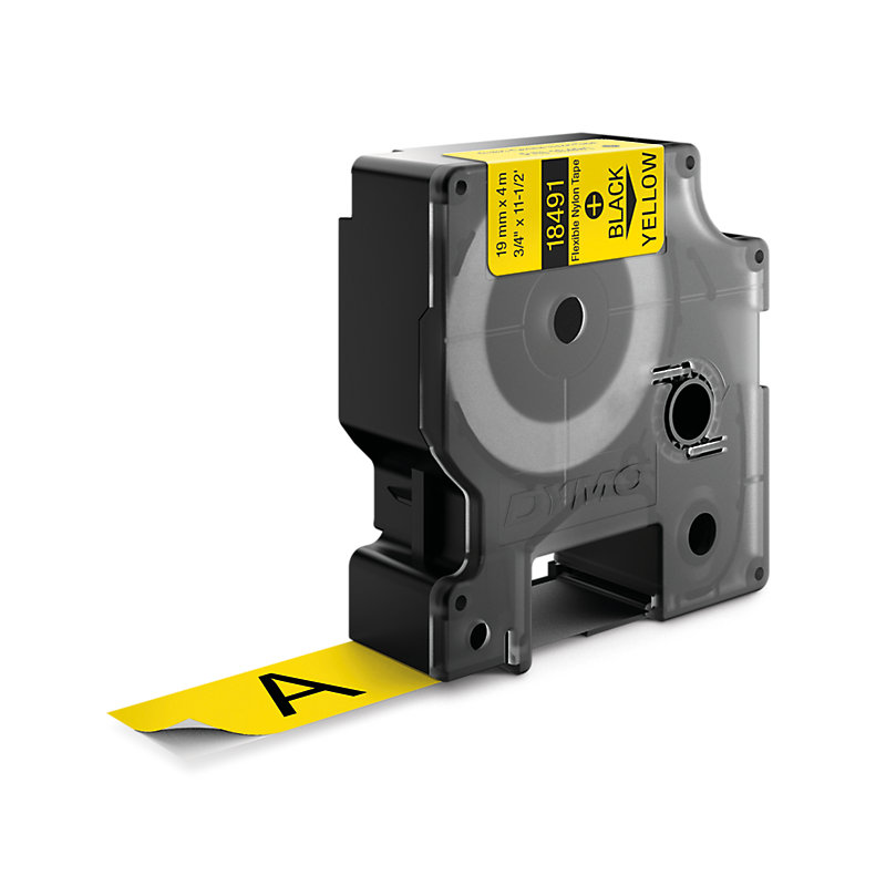Dymo 18491 RHINO flexibele nylontape zwart op geel 19mm Dymo 18491 RHINO flexibele nylontape zwart op geel 19mm