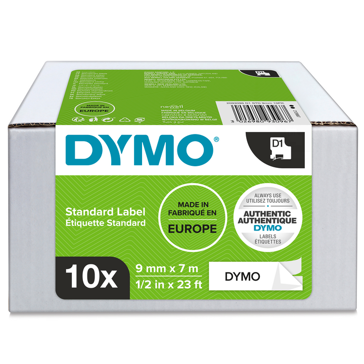 Dymo 2093096 Value Pack 10x S0720680 D1 zwart op wit, 9mm Dymo 2093096 Value Pack 10x S0720680 D1 zwart op wit, 9mm