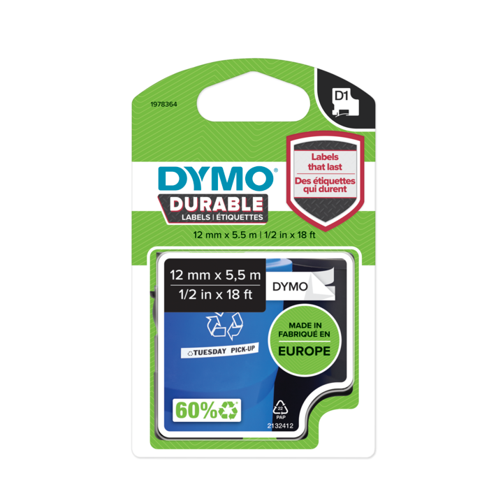 Dymo 1978364 Durable D1 tape zwart op wit