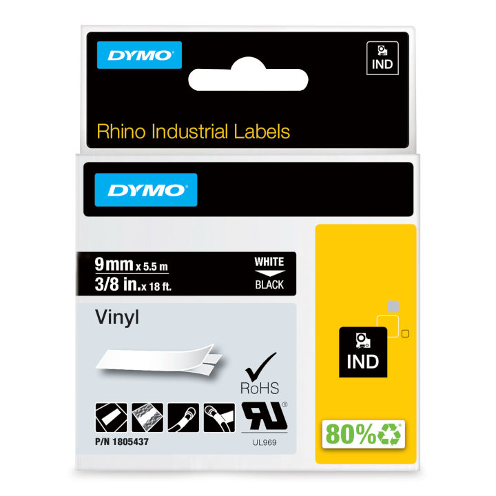 Rhino 1805437 vinyl 9mm zwart op wit Rhino 1805437 vinyl 9mm zwart op wit