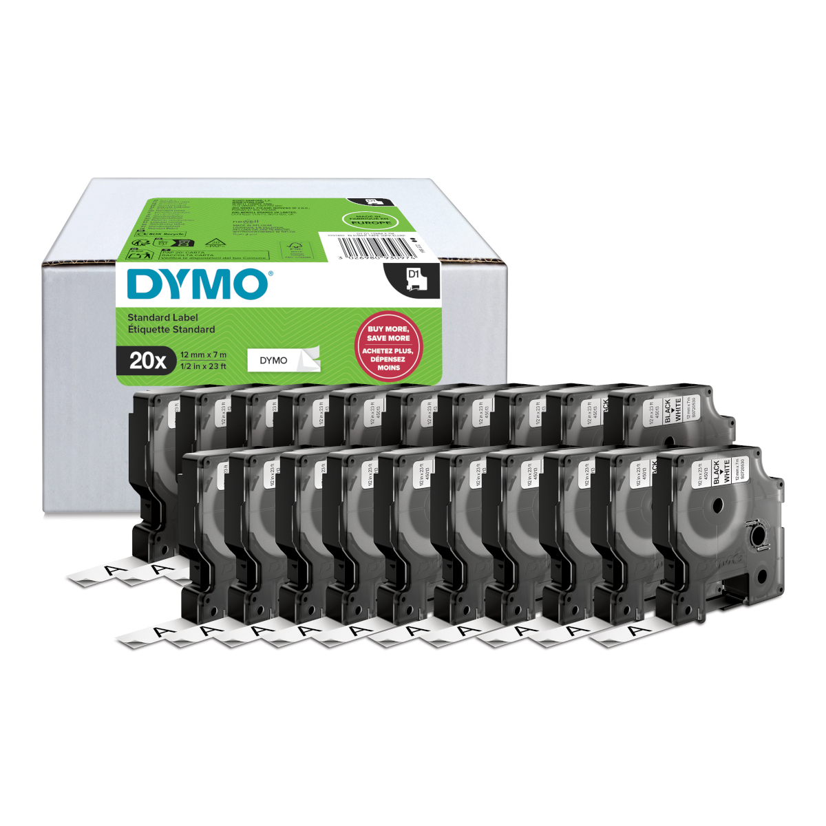 Dymo 2231632 valuepack 20x D1 12mm x 7m zwart op wit
