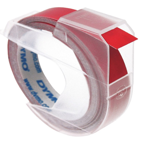 Dymo 3D reliëftape, wit op rood, 9mm x 3 m, doos van 10 rol